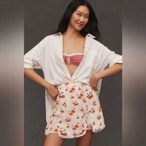 FARM Rio Anthropologie Cherry Linen Blend Skort